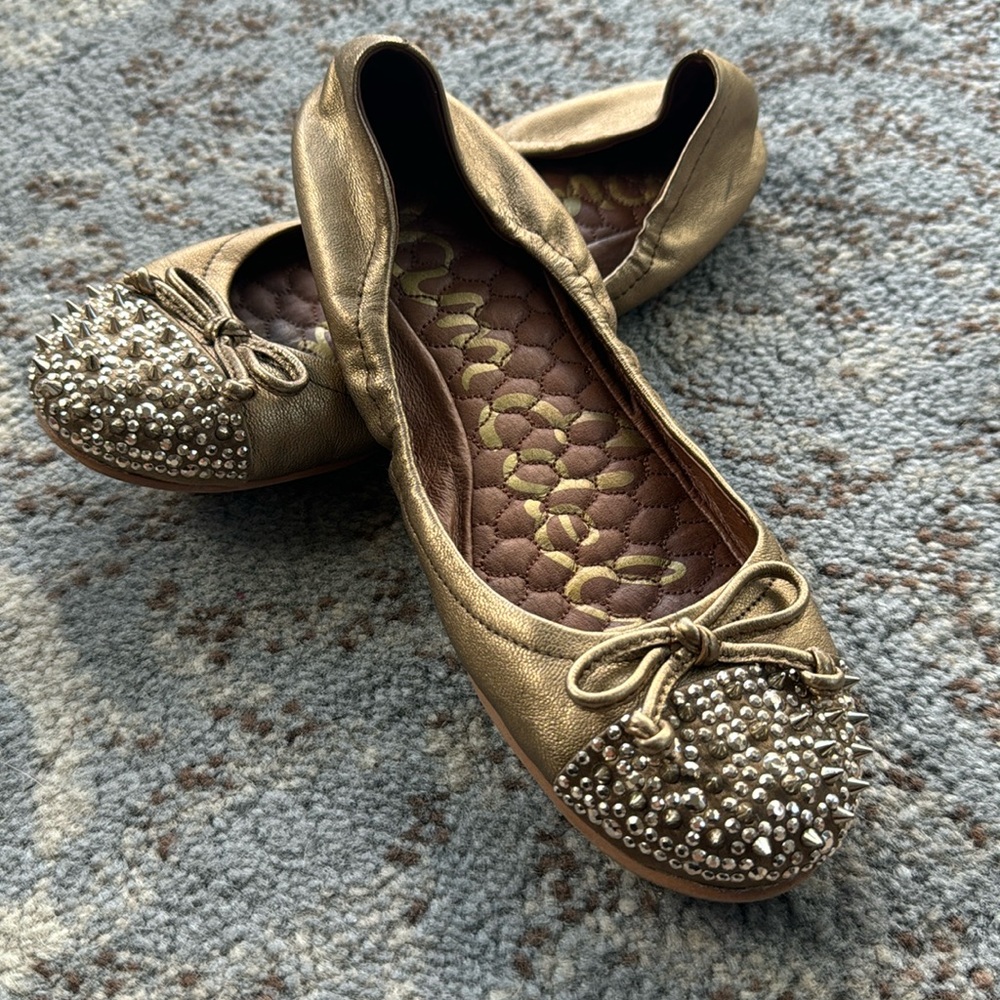 Sam Edelman Beatrix Egypt Spike Cap Toe Flats Gold 7
